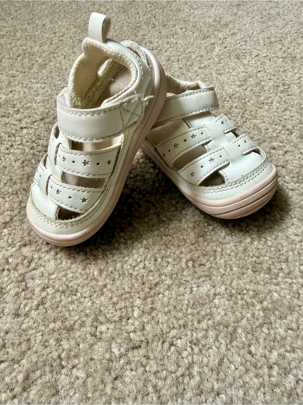 Stride Rite Cream Leather Fisherman Sandals with Star Cutouts Size 3